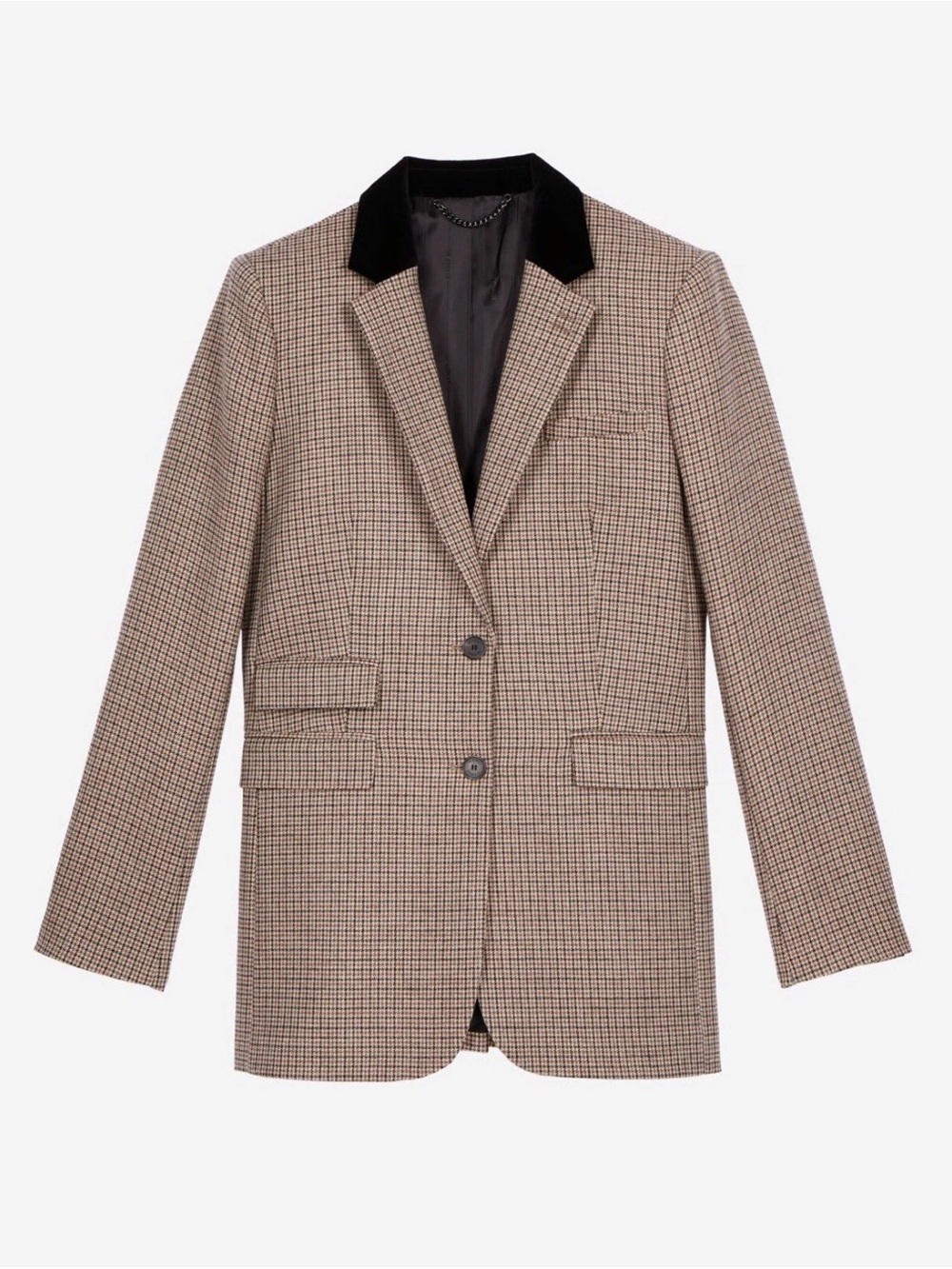 The Kooples Brown & Black Houndstooth Wool Coat Button Detail